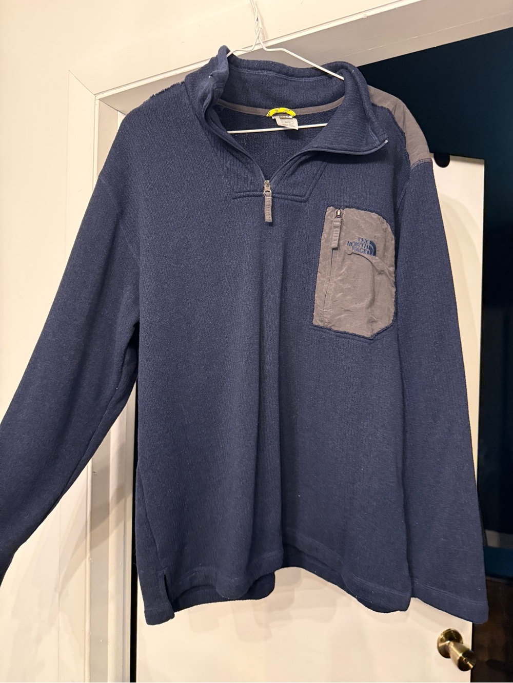 The North Face Men's Navy Zip-Front Fleece with Gray Chest Pocket